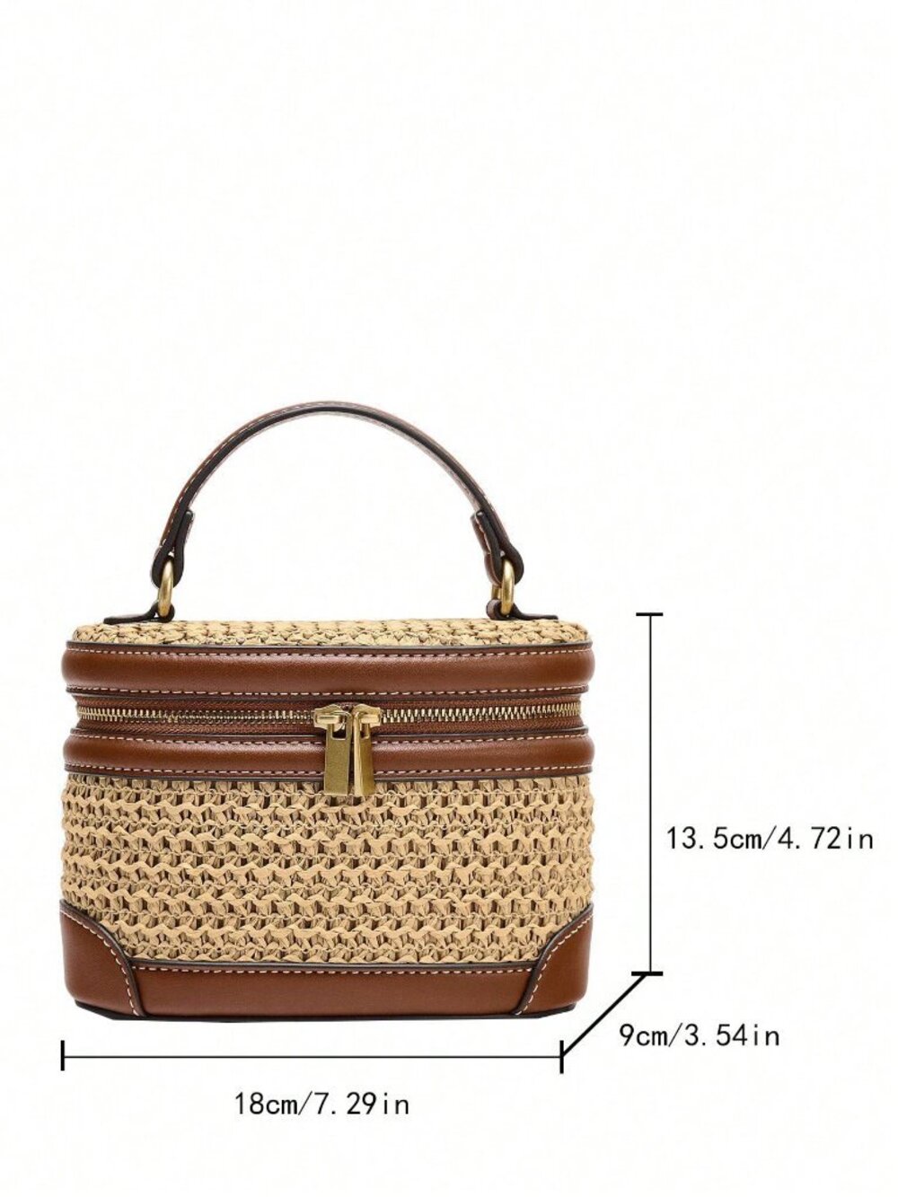 Khaki Vacation Women's Structured faux Leather trim & Woven Crossbody Handbag - Picture 7 of 8